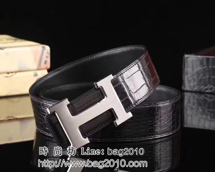 愛馬仕HERMES 私人訂制 鱷魚進口肚皮整條無接 高端男士皮帶 HHG1736
